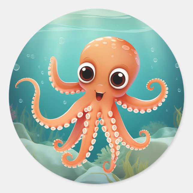 Cute Baby Octopus Classic Round Sticker (Front)