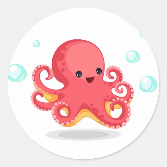 Cute Baby Octopus Classic Round Sticker (Front)