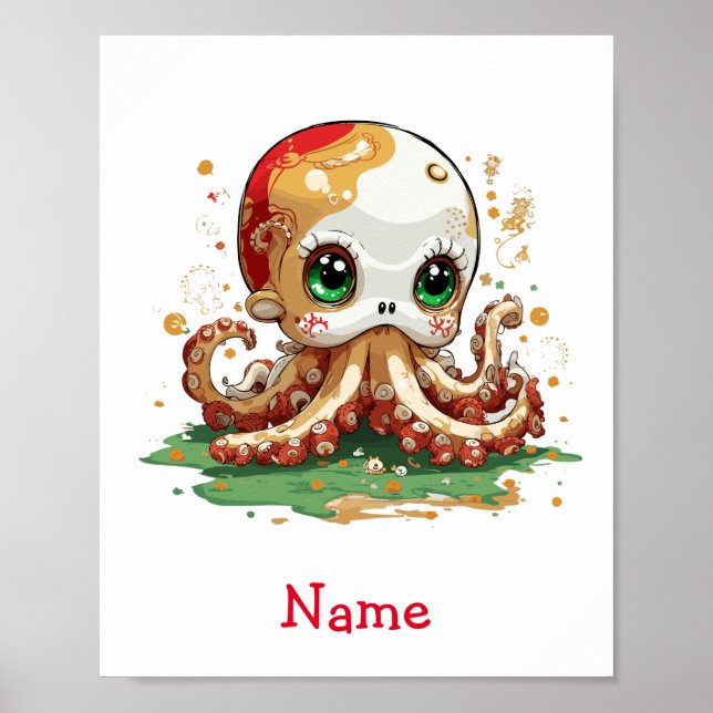 Cute Baby Octopus Custom Name Poster (Front)