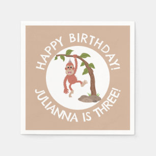 Cute baby orangutan cartoon birthday personalised napkin