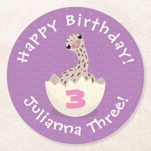 Cute baby ostrich in egg cartoon illustration round paper coaster