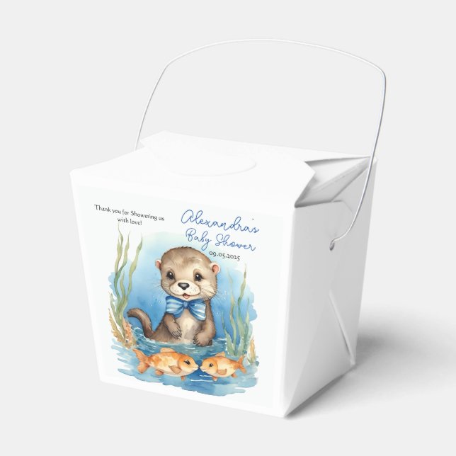 Cute Baby Otter Boy Baby Shower Favour Box (Front Side)