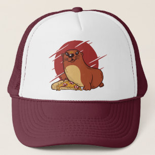 Cute Baby Otter Eating Yummy Pizza Design Trucker Hat
