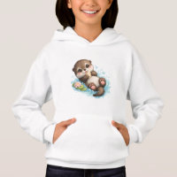 Cute Baby Otter Floating in Water Kids Hoodie