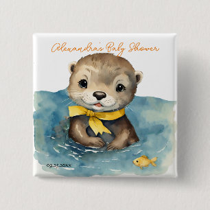 Cute Baby Otter Gender Neutral Baby Shower 15 Cm Square Badge