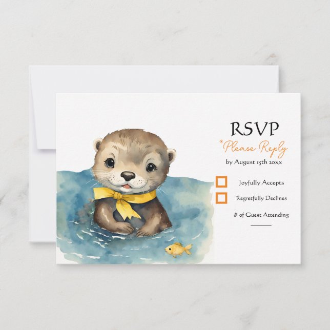 Cute Baby Otter Gender Neutral Baby Shower RSVP Card (Front)