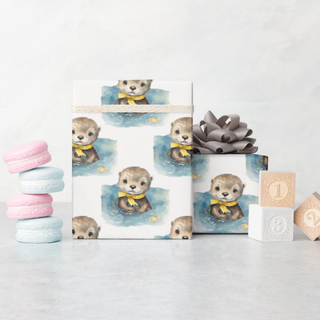 Cute Baby Otter Gender Neutral Wrapping Paper (Baby Shower)