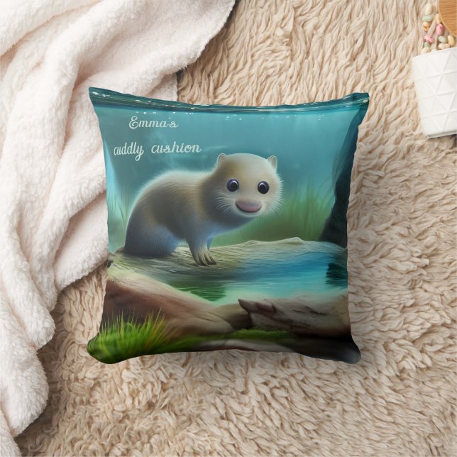 Cute baby otter in pond cushion (Blanket)