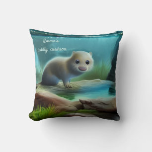 Cute baby otter in pond cushion
