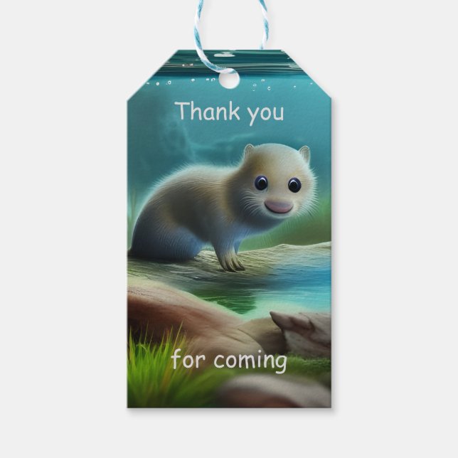 Cute baby otter in pond - Kids Birthday Thank you  Gift Tags (Front)