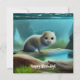 Cute baby otter in pond - personalizable greeting card