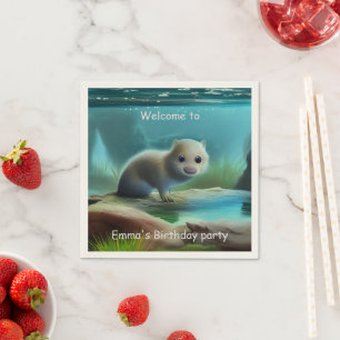 Cute baby otter in pond - personalizable napkin
