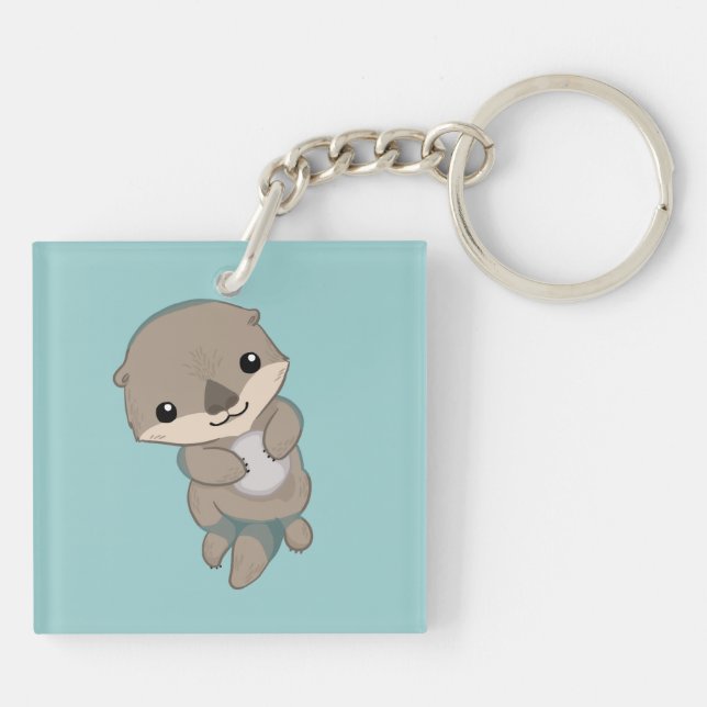 Cute Baby Otter Pup Key Ring (Back)