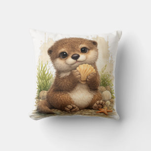 Cute Baby Otter Shell Pillow Kawaii Decor