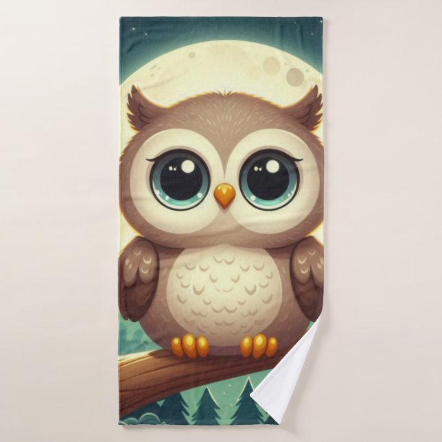 Cute baby owl at night with moon bath towel (Bath Towel)
