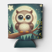 Cute baby owl at night with moon