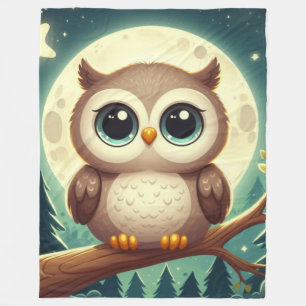 Cute baby owl at night with moon fleece blanket