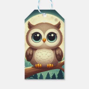 Cute baby owl at night with moon gift tags