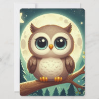 Cute baby owl at night with moon