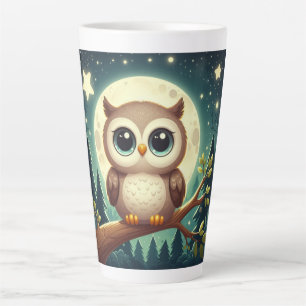 Cute baby owl at night with moon latte mug