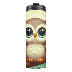 Cute baby owl at night with moon thermal tumbler