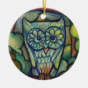 Cute Baby Owl Ceramic Ornament