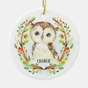 Cute Baby Owl Ceramic Ornament