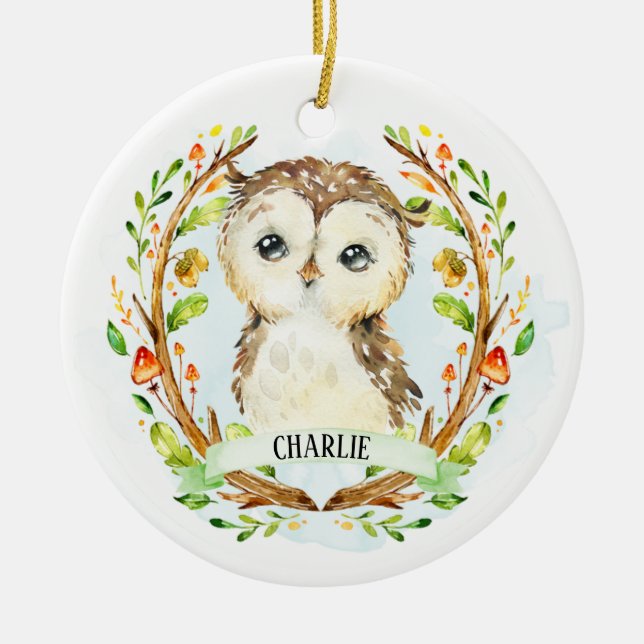 Cute Baby Owl Ceramic Ornament (Front)