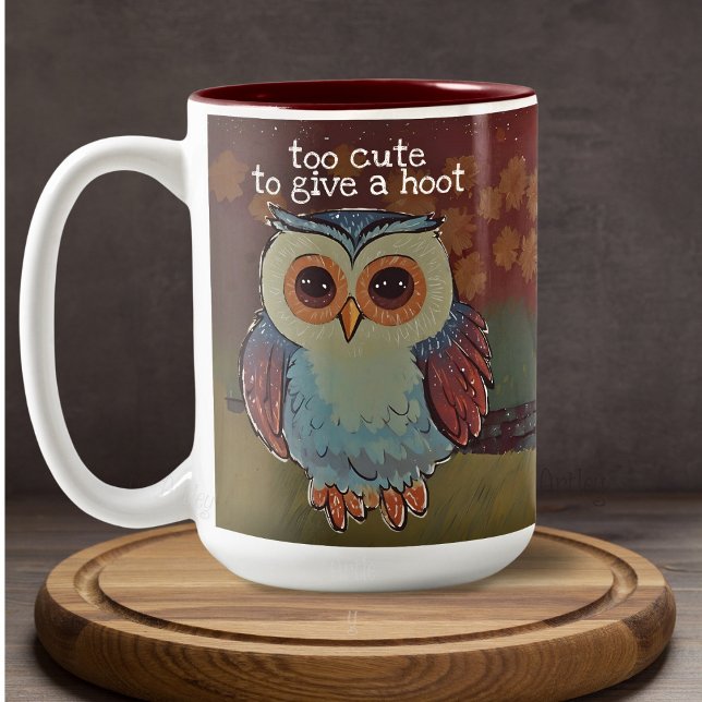 Cute Baby Owl Folk Art Painting Hoot Two-Tone Coffee Mug (Creator Uploaded)