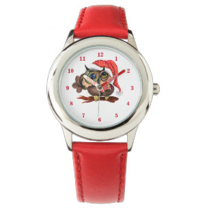 Cute Baby Owl In Christmas Hat and Gift - Cartoon Watch
