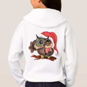 Cute Baby Owl In Christmas Hat and Gift - Funny