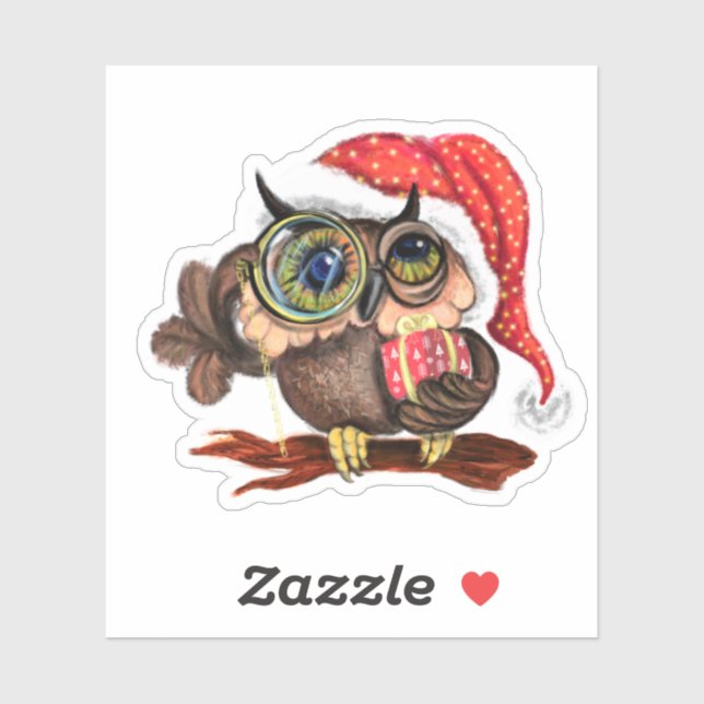 Cute Baby Owl In Christmas Hat Sticker (Sheet)