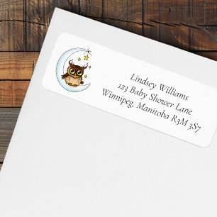 Cute Baby Owl Moon Stars Blue Shower Return Address Label