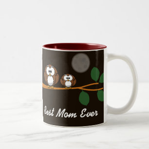 Cute Baby Owl on Tree At Night Two-Tone Coffee Mug