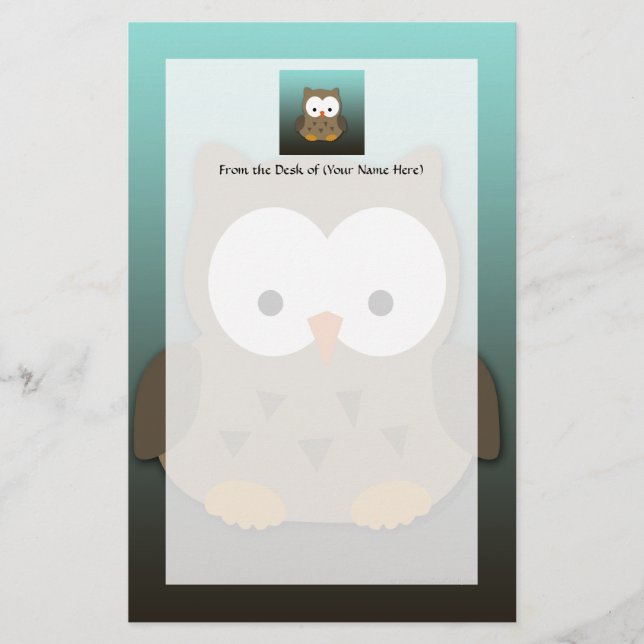 Cute Baby Owl Personalised Stationery (Front)