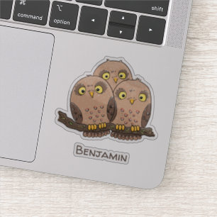 Cute baby owl trio cartoon illustration