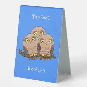 Cute baby owl trio cartoon illustration