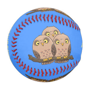 Cute baby owl trio cartoon illustration baseball