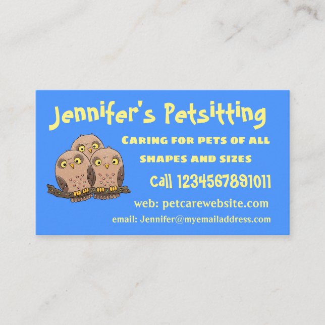 Cute baby owl trio cartoon illustration business card (Front)