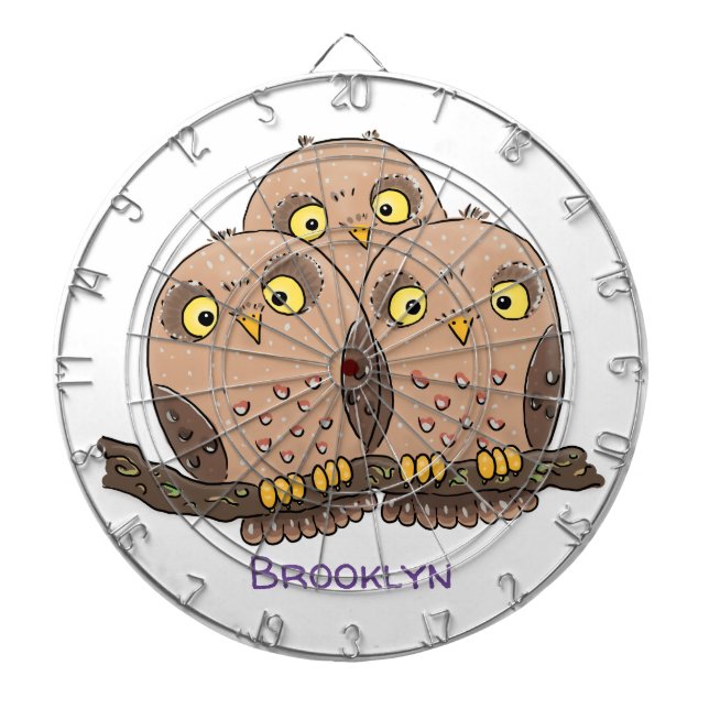 Cute baby owl trio cartoon illustration dartboard (Front)