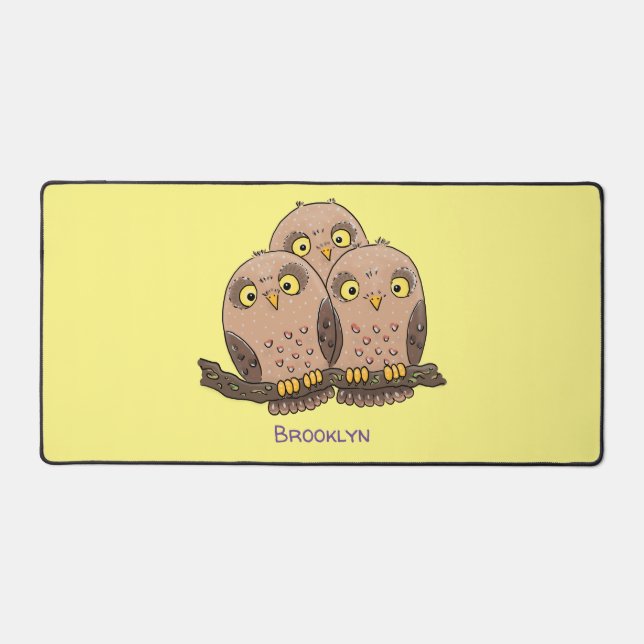 Cute baby owl trio cartoon illustration desk mat (Front)