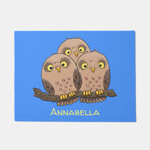 Cute baby owl trio cartoon illustration doormat