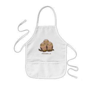 Cute baby owl trio cartoon illustration kids apron