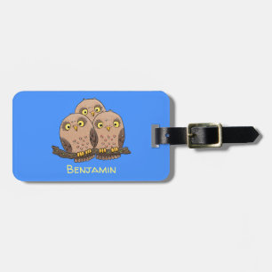 Cute baby owl trio cartoon illustration luggage tag