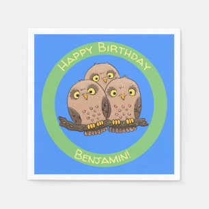 Cute baby owl trio cartoon illustration napkin