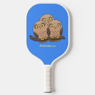 Cute baby owl trio cartoon illustration  pickleball paddle