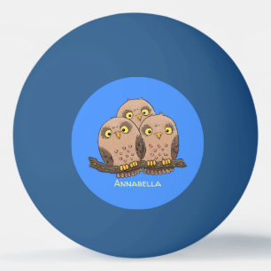 Cute baby owl trio cartoon illustration ping pong ball