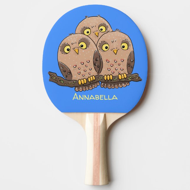Cute baby owl trio cartoon illustration ping pong paddle (Front)
