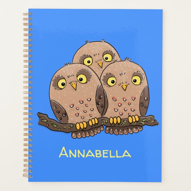 Cute baby owl trio cartoon illustration planner (Front)
