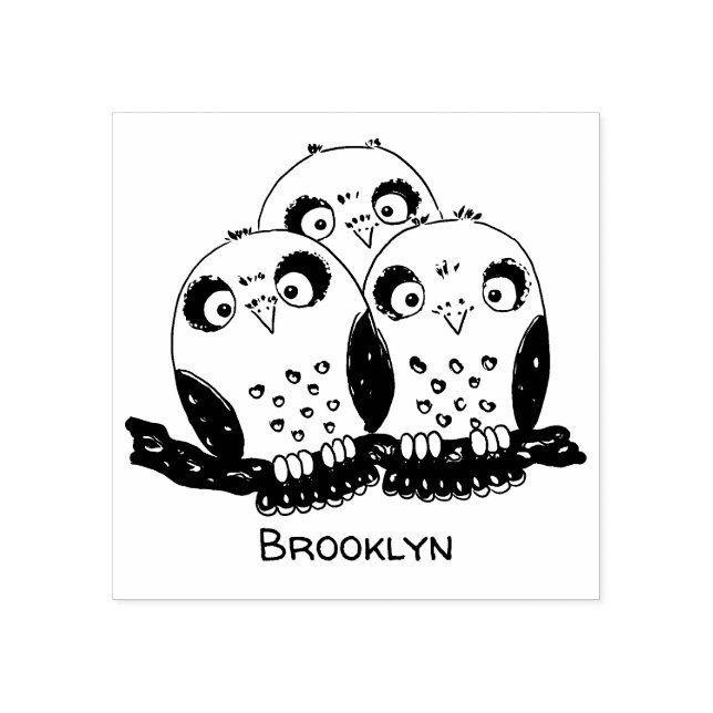 Cute baby owl trio cartoon illustration rubber stamp (Imprint)